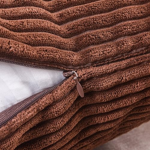 Vista 276 de Home Brilliant - Juego de 2 fundas de almohada de 24 x 24 pulgadas / 61 x 61 cm., de terciopelo de pana a rayas, cojín cuadrado decorativo, funda