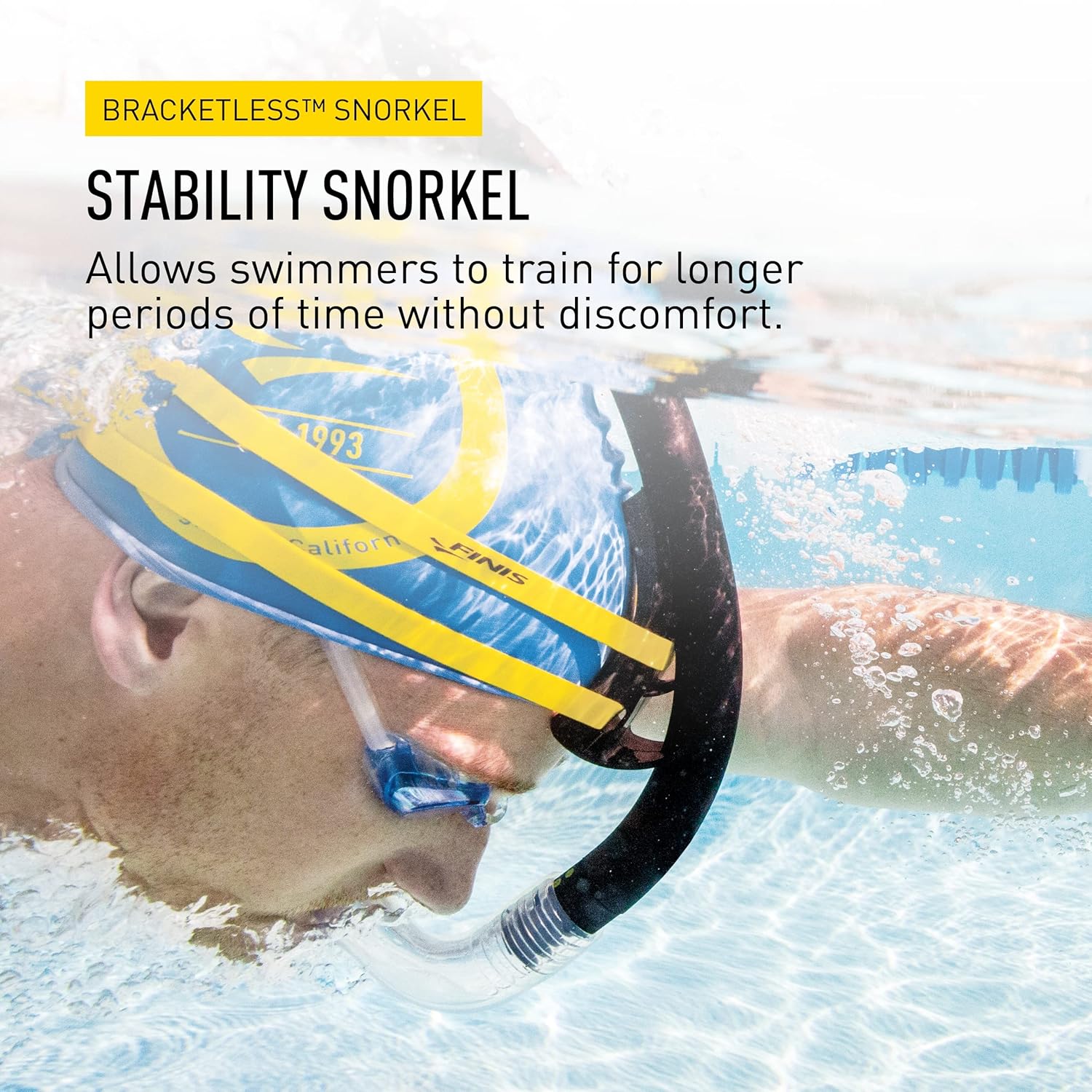 FINIS Stability Swimmer’s Snorkel - Bracketless - Center-Mount Swim Training Snorkel - Adjustable Fit - Silicone Mouthpiece