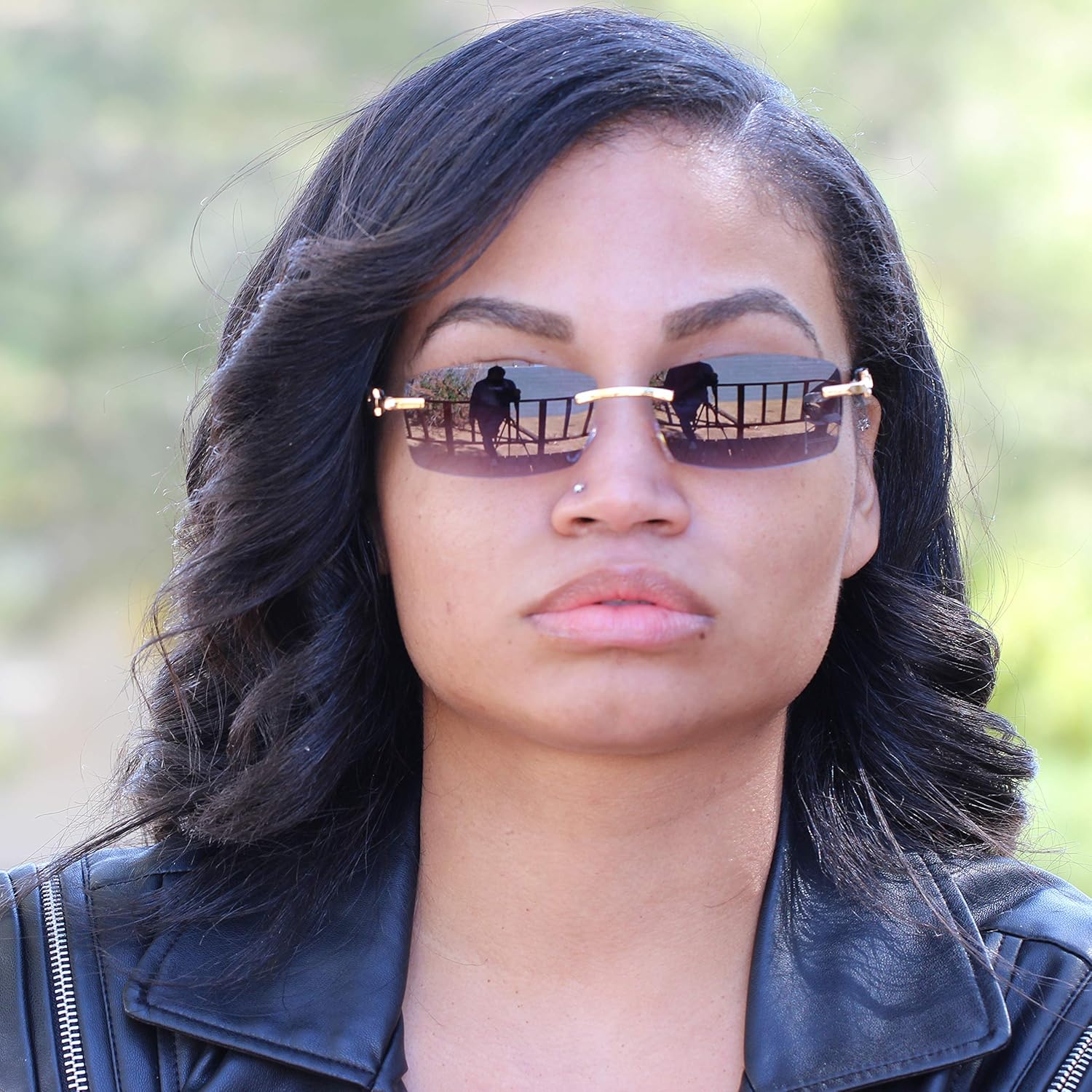 Flawless Slim Dean Rimless Sunglasses Rectangular Metal & Wood Art Glasses - Image 4