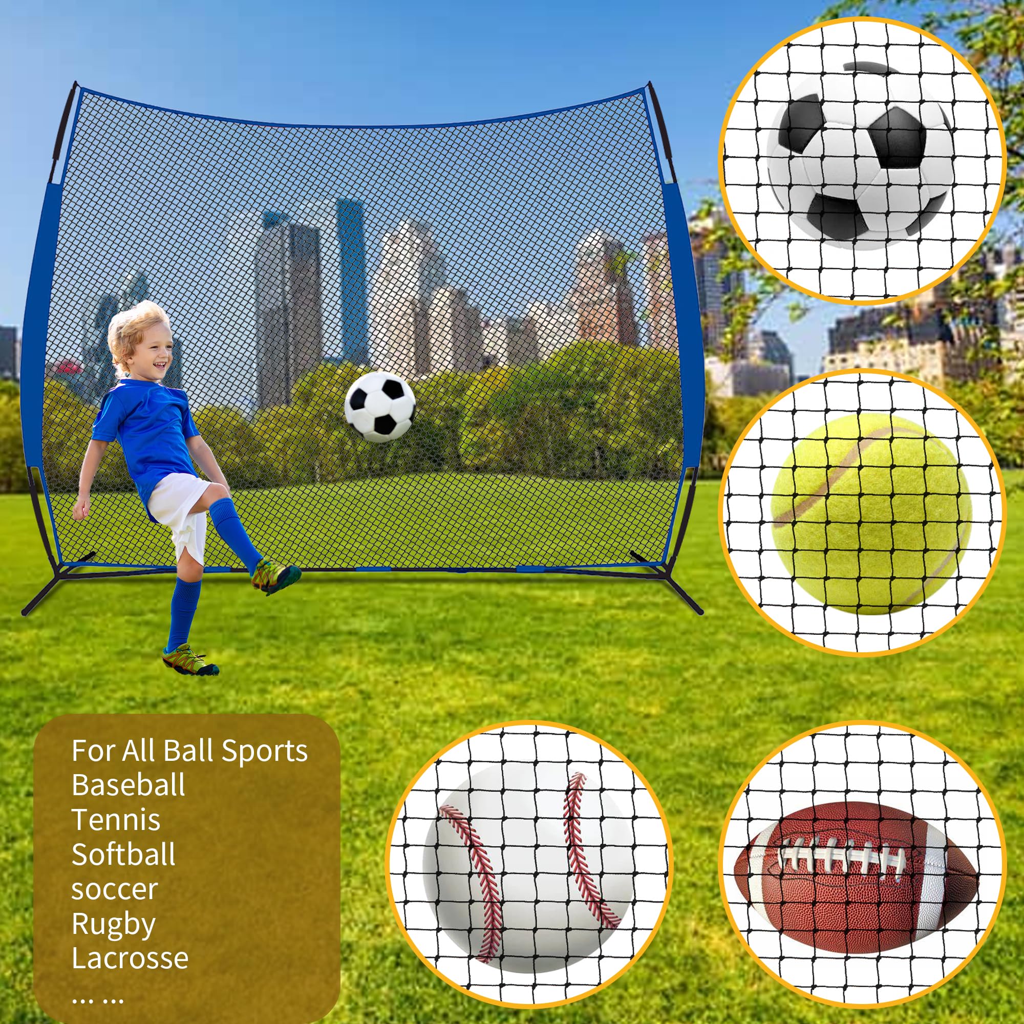PGL 16x10FT Sports Barrier Net, Large Batting Nets For Baseball And Soccer, Portable Ball Sport Training Equipment, Suitable For Baseball, Softball, Hockey, Lacrosse, Football, Soccer Etc, Blue Series