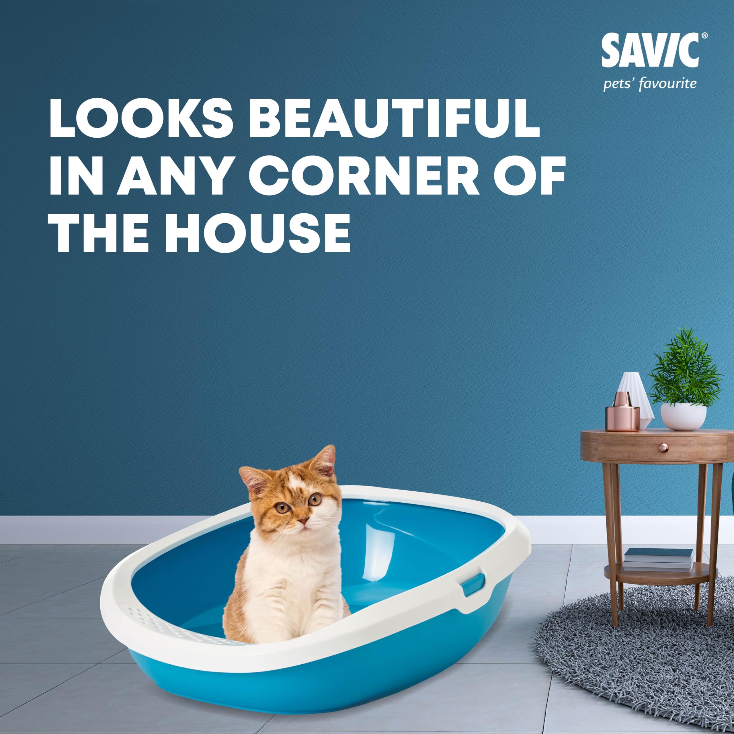 Savic Gizmo Cat Litter Tray with Rim - 17” Lightweight, Durable Litter Box for Cats & Kittens Odor-Reducing, Easy to Clean, Ideal for Toilet Training - Twilight Blue 4