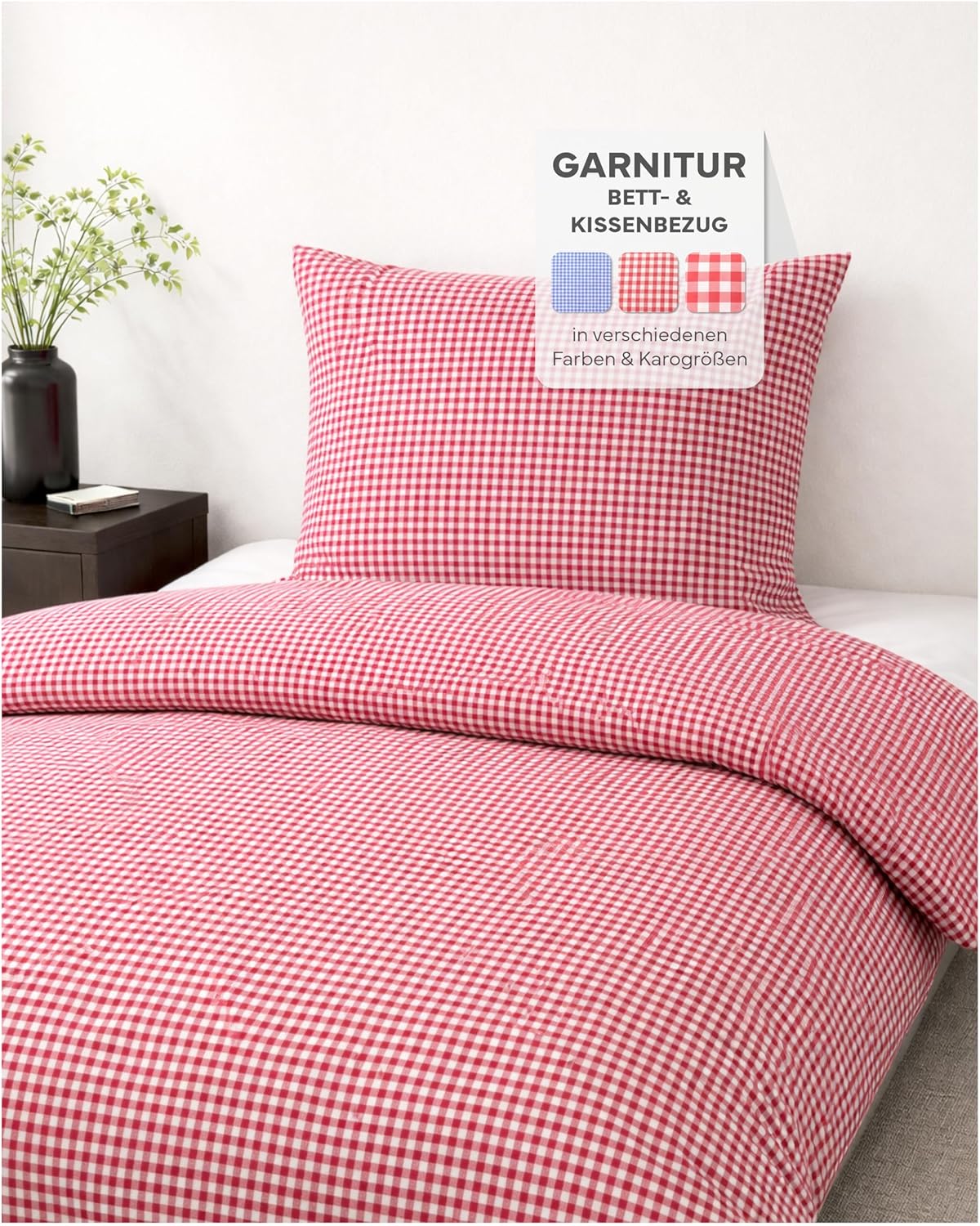 TextilDepot24 Bed Linen Country House Checked Red Chequered 155 x 220 cm + 80 x 80 cm 5 mm Checked