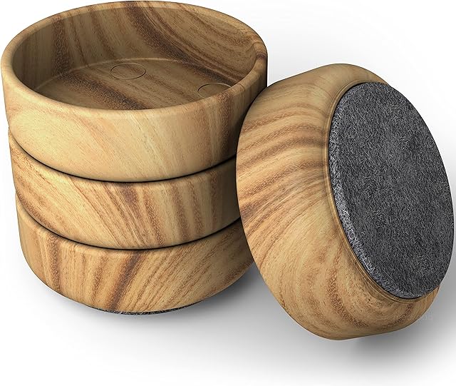 Premium Felt Floor Cups/Castors (4 x Dark Wood Large 60mm) - Protect Your Wood Laminate, Wooden, Tile & Lino Floors from Scratches