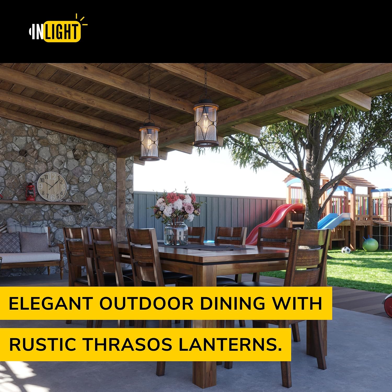 Inlight Thrasos 14'' High Outdoor Hanging Pendant Light, Black and Faux Barnwood Finish, Bulb Not Included, IN-0625-1-BK