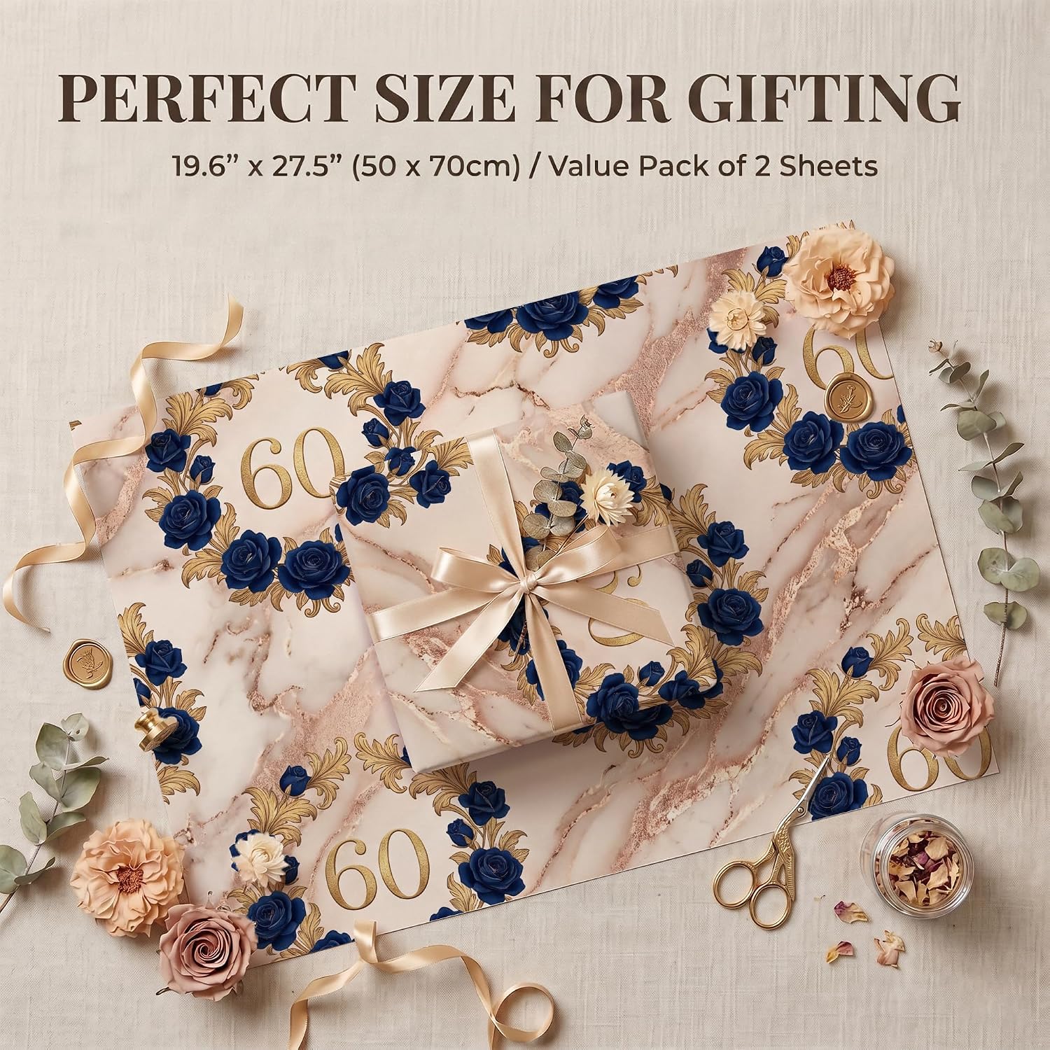 SHSEEN Navy Blue Rose Gold Marble Wrapping Paper, 19.6 x 27.5 in, 2 Sheets image 2