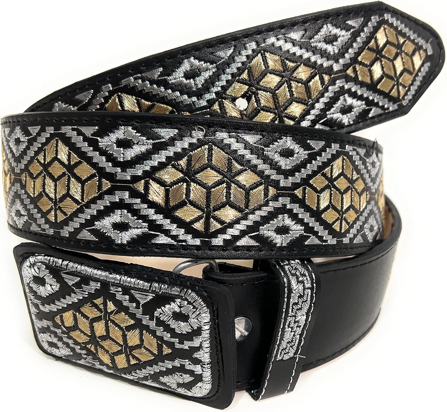 Cinto Charro Bordado Color Plata y Oro, Men's Silver and Gold Embroidered Western Belt