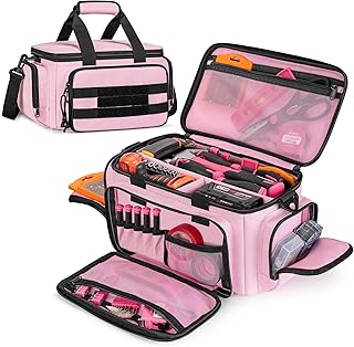 Trahzia Trahzia Tool Tote Bag for Women, Tool Storage Organizer with Anti-friction Bottom, Tactical Range Bag for Electrician, Carpenters, Repairman, Pink