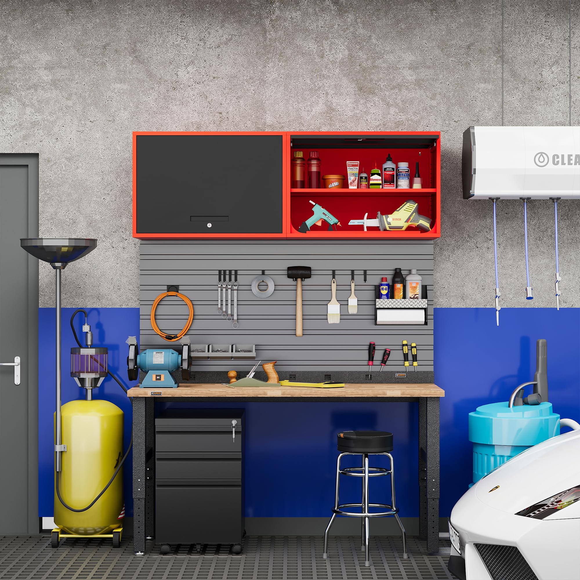 Fesbos Metal Storage Cabinet Black Red Wall Cabinets with Shelf and Locking Door - Wall Mounted Storage Cabinet for Garage Warehouse Home Office - Assembly Required