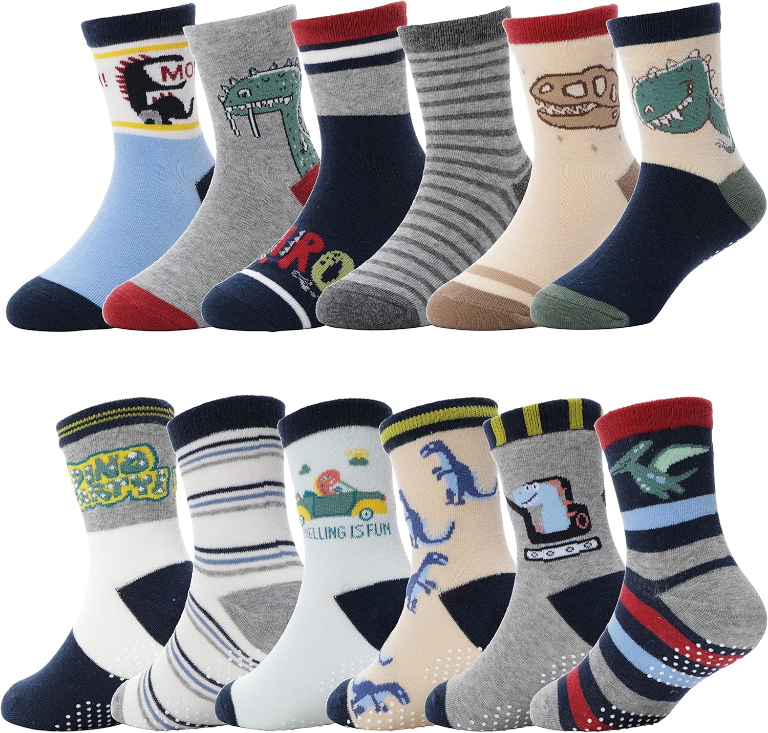 ANTSANG Baby Boys Grips Socks Kids Toddlers Infants Non Slip/Anti Skid Crew Cotton Socks