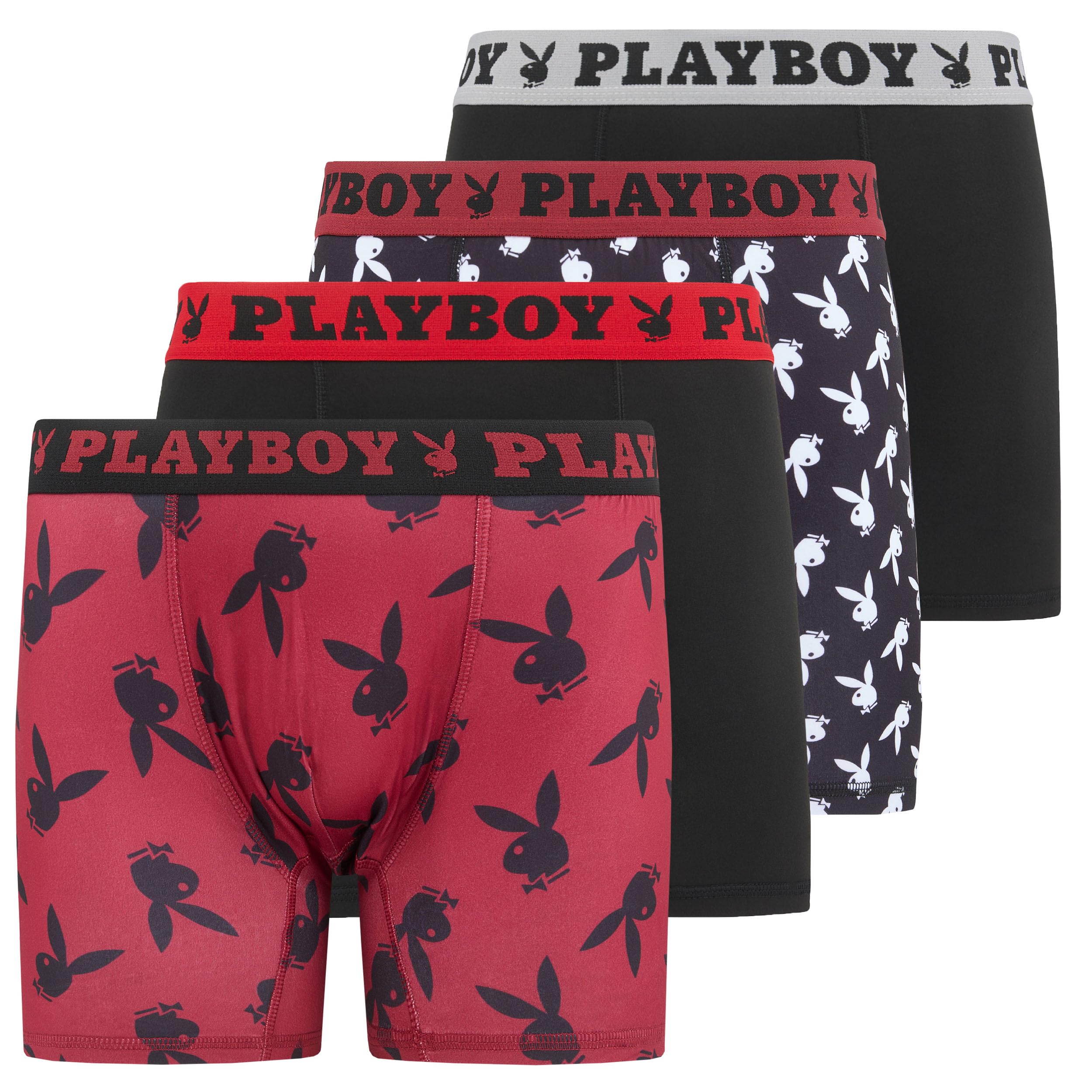 Playboy Mens Underwear 4 Pack Boxers for Men Gifts for Men Boxer Briefs Red, Blk
