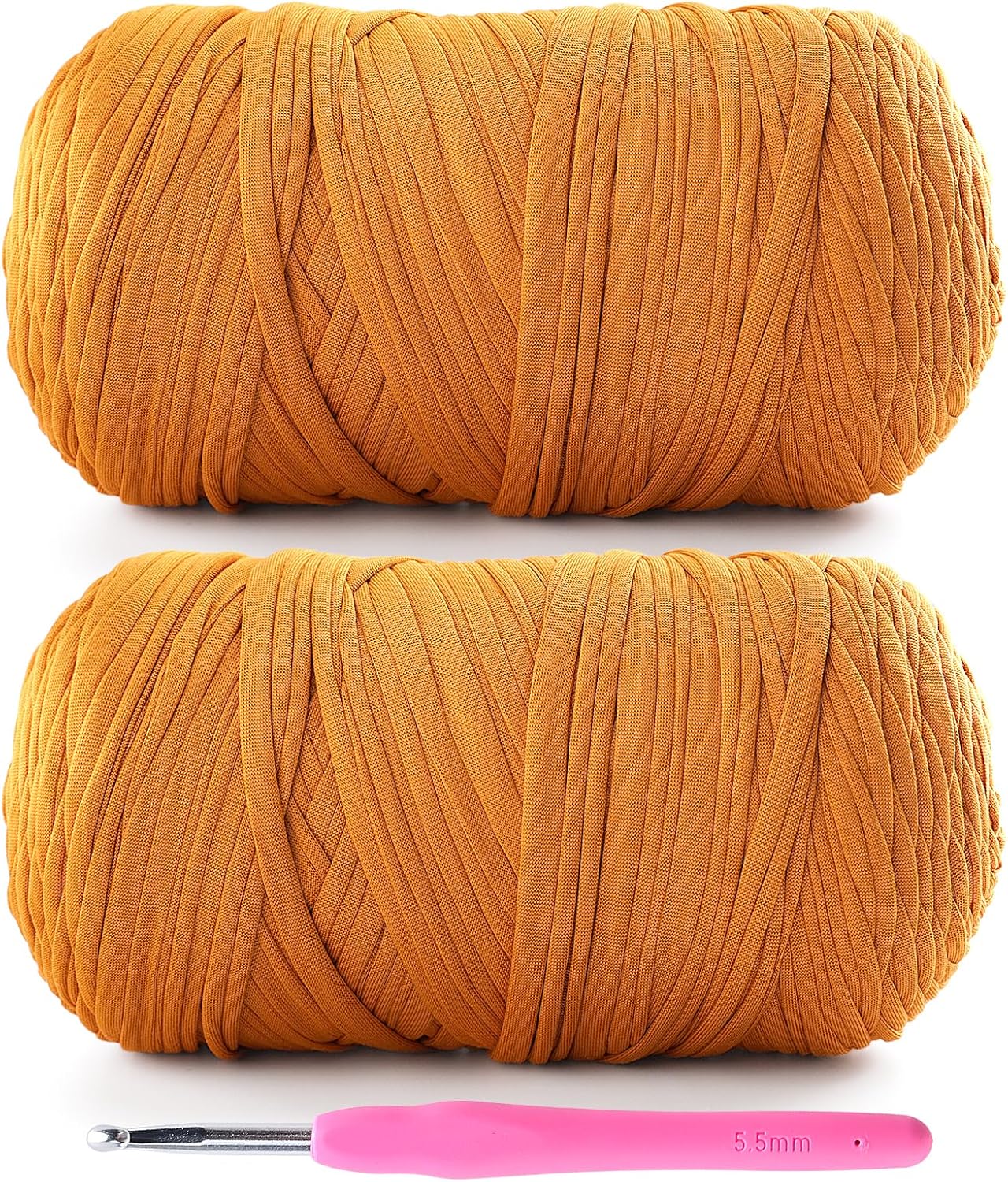 2 Pack T-Shirt Yarn for Crochet - 800 g/260 yds Elastic Fabric T-Shirt Yarn with 1 Crochet Hook (2, Turmeric)
