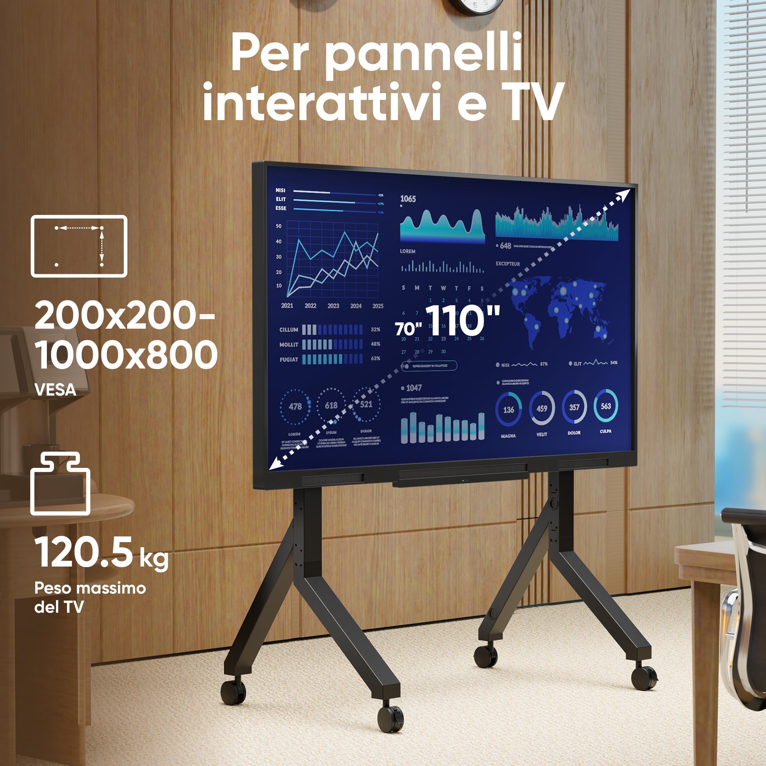 TV Stand Mobile Black TS2081-B 125 kg Load - Dettaglio