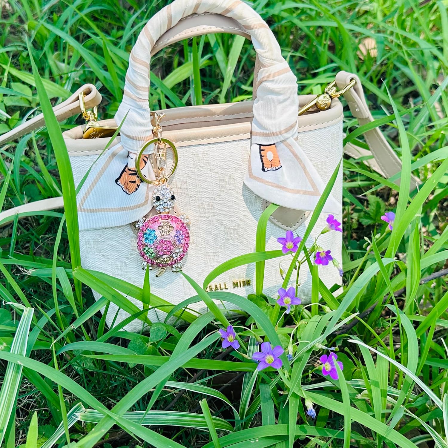 Colorful Turtle Keychain with Sparkling Crystals - Movable Limbs & Head, Cute Bag Charm for Women/Girls, Gift for Birthday, Mother's Day, Holiday