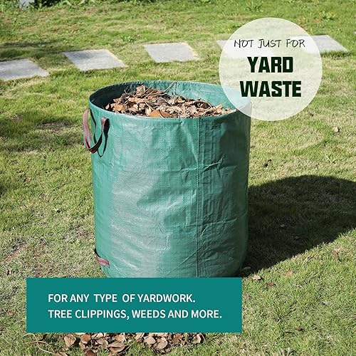 Miniatura 6 de JERIA Paquete de 6 bolsas de basura reutilizables de 72 galones con 4 asas, bolsa de basura resistente para cargar hojas, basura, bolsas de basura