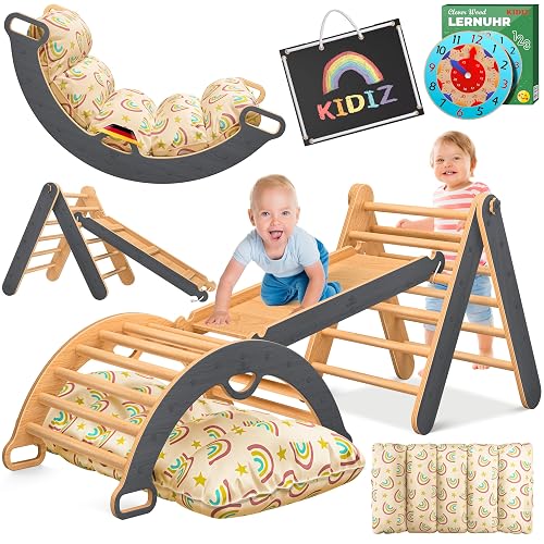 Kidiz® Juego de escalada Montessori 7en1 con arco de escalada, tobogán, triángulo de escalada de madera…
