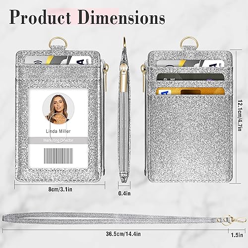 Miniatura 2 de Soporte para tarjetas de identificación con cordón, soporte vertical brillante para tarjetas de identificación con 1 ventana de identificación