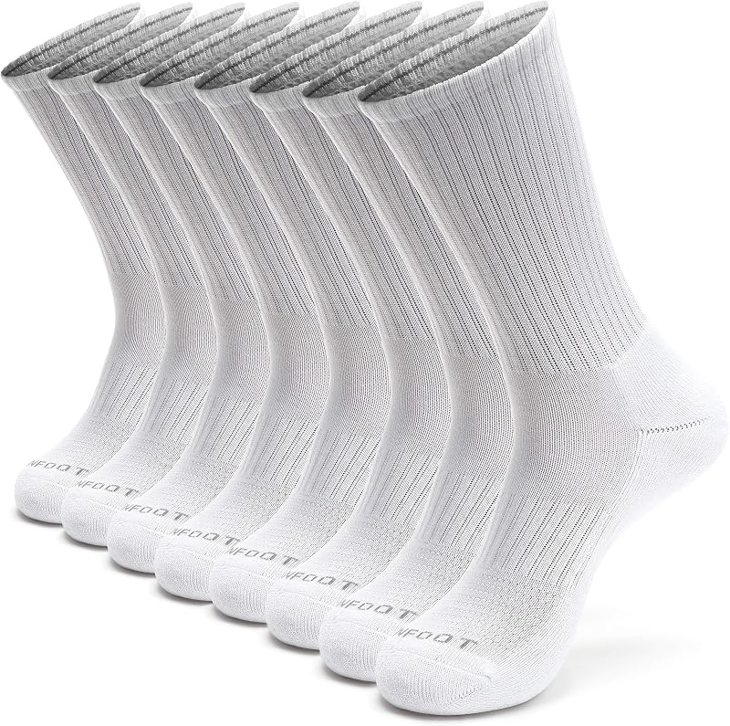 MONFOOT Women's and Men's 3-8 Pairs Athletic Cushion Crew Socks Multi | Stay-Up and Snug Fit, All-Day Comfort, Arch Support, Plush Cushioning, Breathable & Moisture-Wicking Fabric