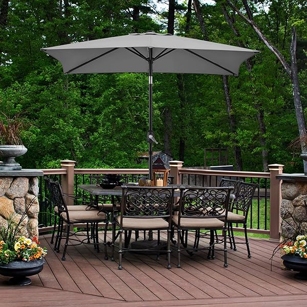 Yaheetech Sombra Amplia Rectangular 227 cm con Ajuste Solar, para Jardín, Terraza, Balcón, Playa - Incluye Manivela, Resistente al Viento, Fácil Instalación Gris - 2