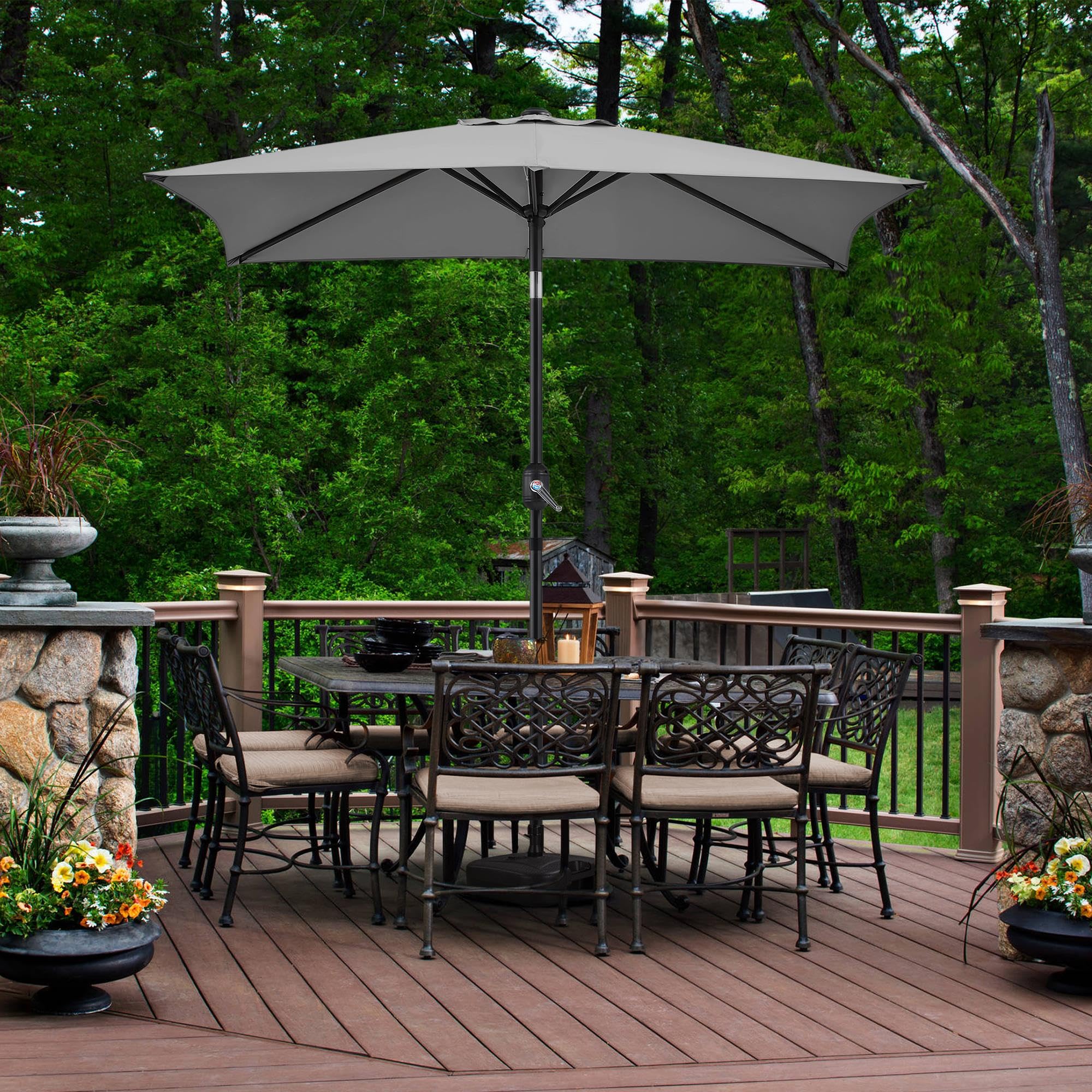 Yaheetech Sombra Amplia Rectangular 227 cm con Ajuste Solar, para Jardín, Terraza, Balcón, Playa - Incluye Manivela, Resistente al Viento, Fácil Instalación Gris - 3