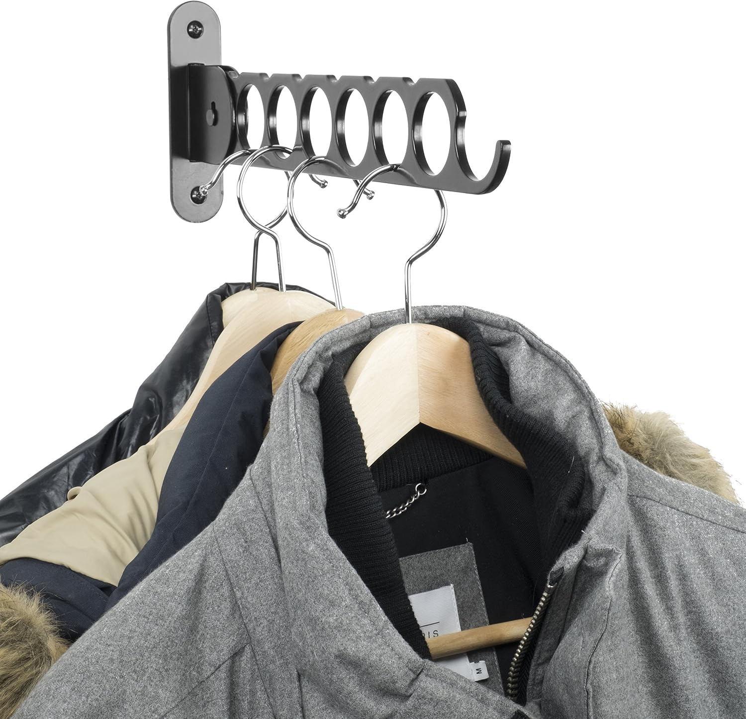 Wallniture Costa Clothes Rack, Wall Mounted Closet Organizers and Storage for Wardrobe, 14.5" Folding Hanger Rack, Steel Black