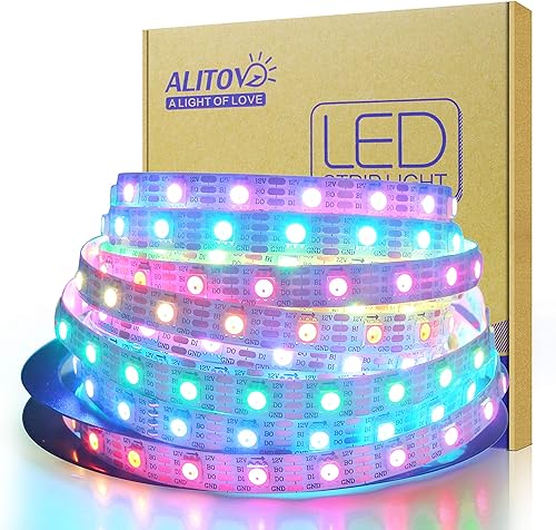 Vista 27 de ALITOVE WS2815 12V WS2812B Tira de luz LED RGB direccionable 16.4 ft 150 LED WS2813 12V programable de color de ensueño LED Pixel Tira de señal