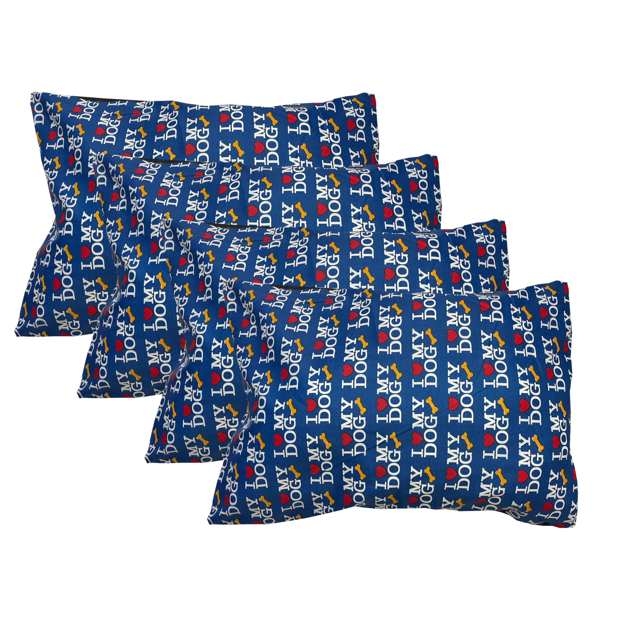BRIT COTTON® Large Pet Dog Bed with Zipped Removable & Washable Cushion Cover- Printed Easy Care Soft Pet Pillows Dog Beds Pet Supplies (BLUE LOVE MY DOG, PACK OF 4 WITH 2 EXTRA COVERS) — image 1