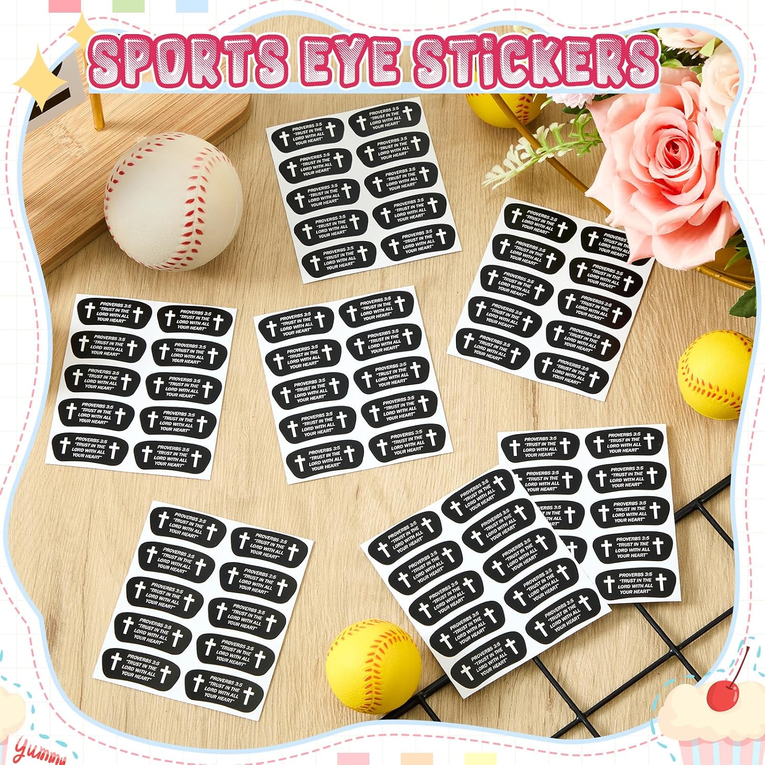 Funnysoft 120 Pcs Christian Eye Black Stickers Cross Bible Verses Eye Black for Baseball Face Stickers Football Sport Themed Party Supplies Strips Favor Spirit Day Accessories