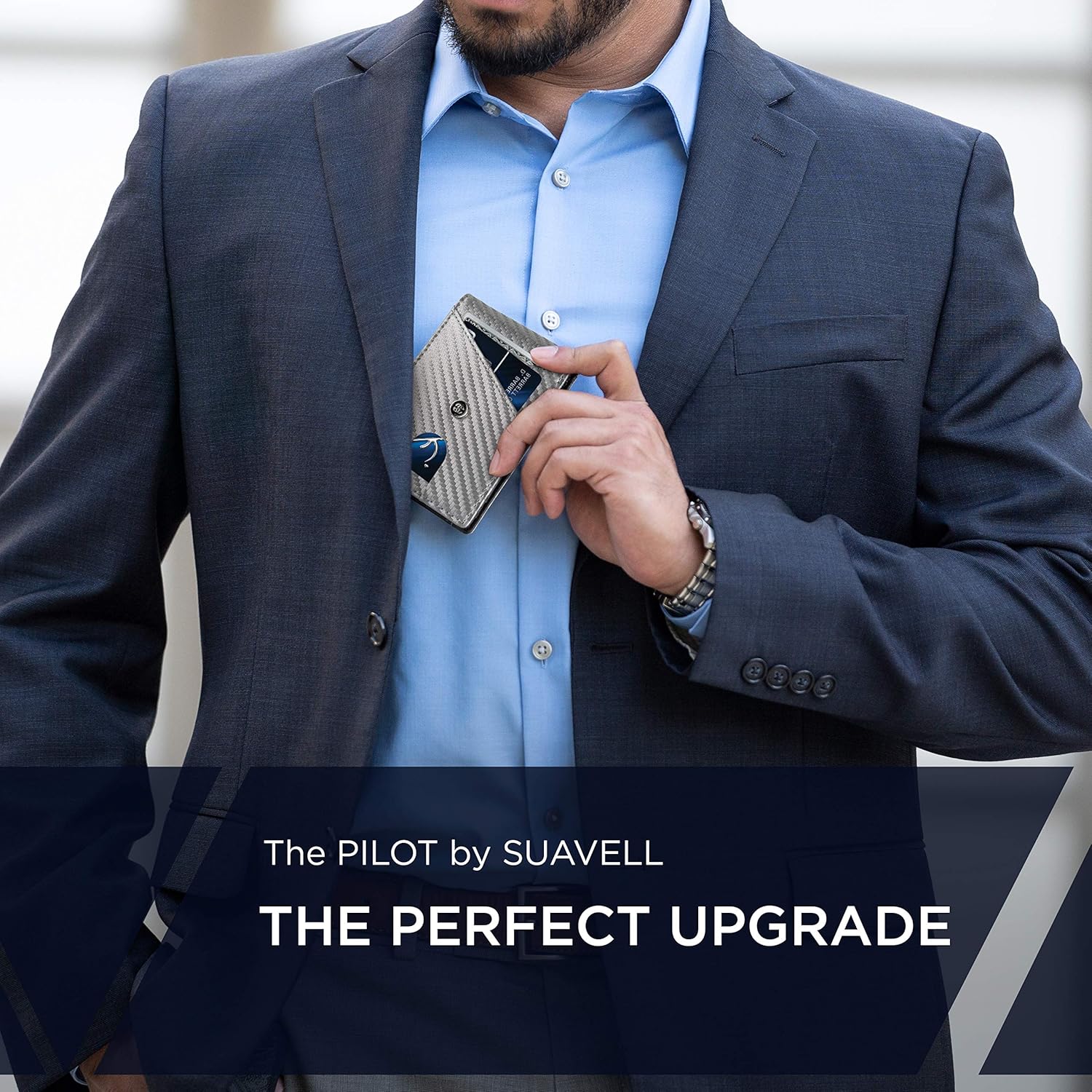 Suavell Slim Wallets for Men. RFID Money Clip Wallet, Slim Wallet, Thin Front Pocket Credit Card Wallet, Minimalist Bifold (Metallic Gray Pilot) - Image 2