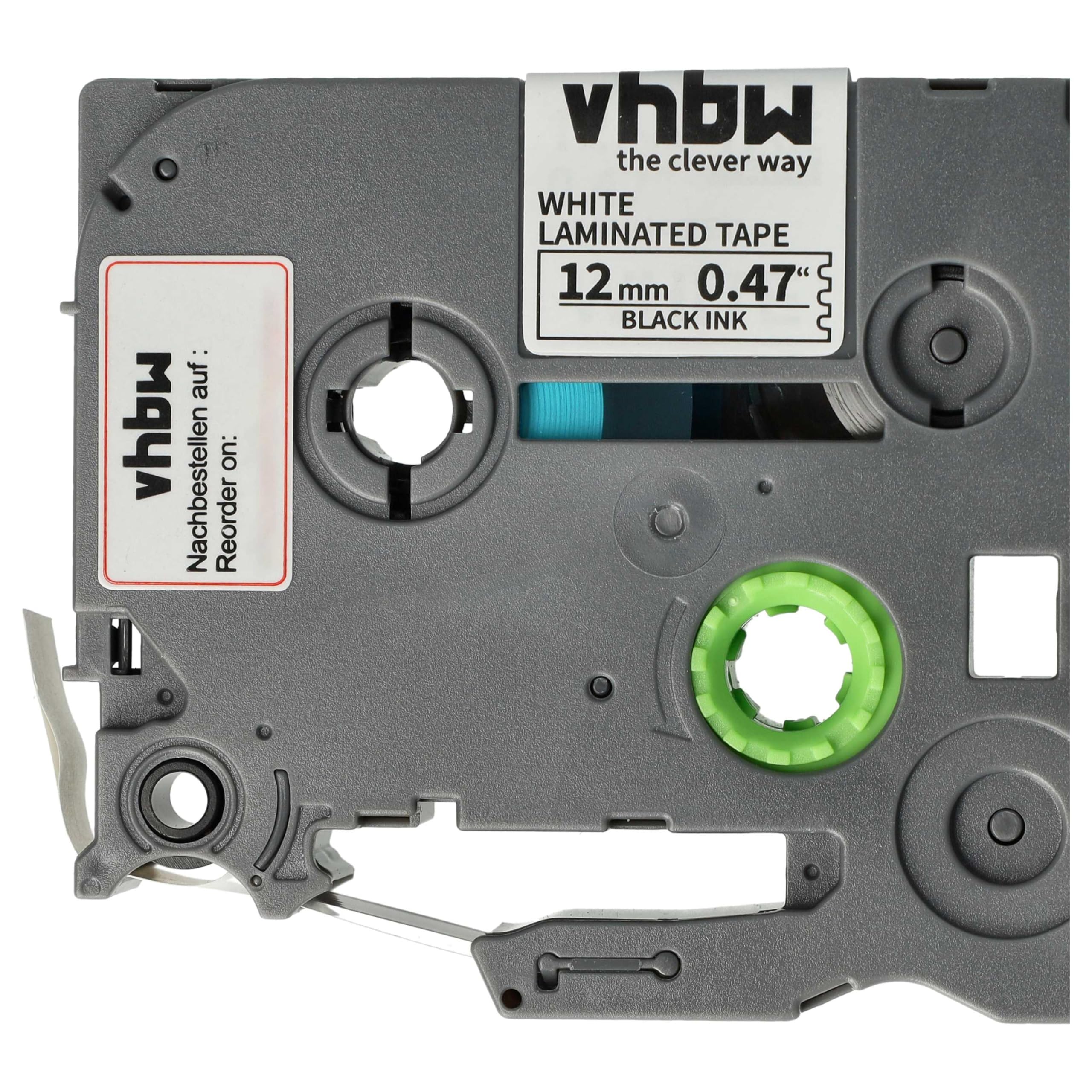 vhbw 2 x kaseta taśmowa kompatybilna z Brother PT H107B, H108, H108GT, H105VP, H110 etykieciarka 4m x 12 mm czarna na białym, laminowana