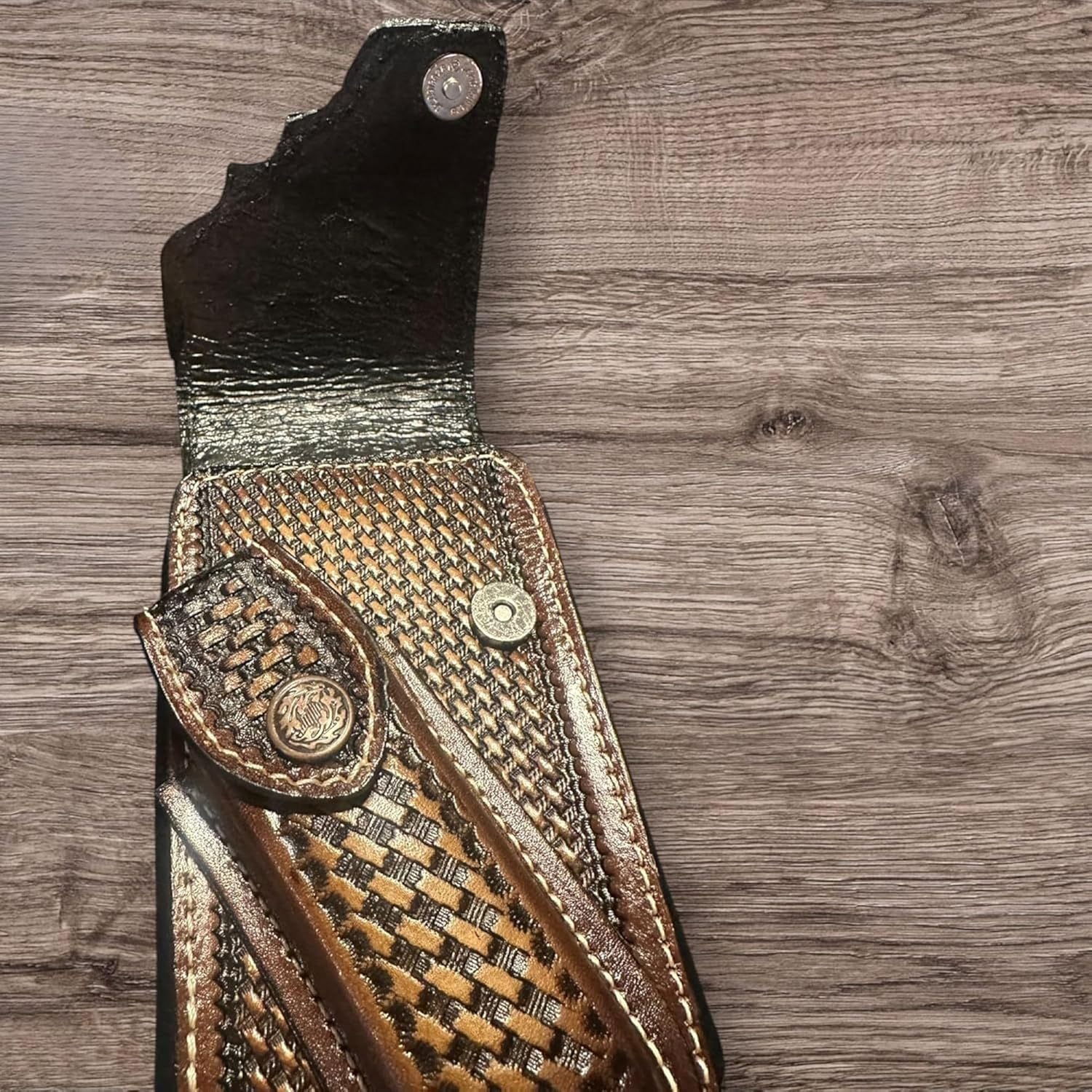 Western Leather Phone Holster with Knife Holder – Hand Tooled Cowboy Design – Made in Mexico – Belt Clip Case for Smartphones – Rodeo Style EDC #EH12980, Size 7" x 3.75"