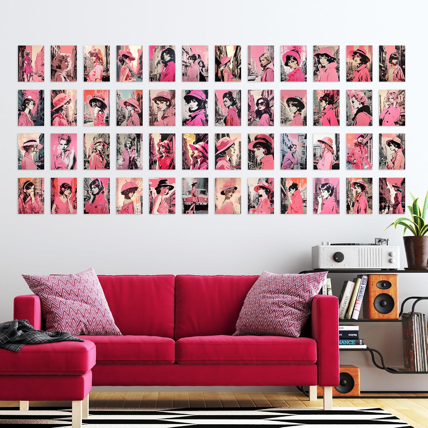 Artery8 50 Pcs Vintage Paris Chic Pink Aesthetic Collage Kit Women Fashion Wall Art Prints A6 Set Pack 14.8 x 10.5 cm (5.8 x 4.1) Bedroom Decor Student Teen Girl