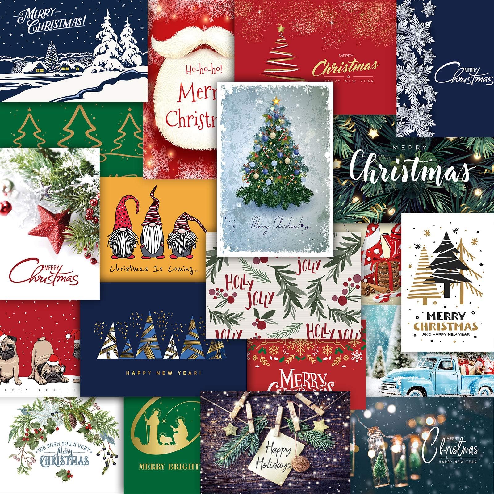 Whaline Christmas Greeting Cards with Envelopes Glue Point 20 Pack Assorted Merry Christmas Cards Winter Holiday Greeting Notes for Family Christmas New Year Gift Party Favor Supplies, 4 x 6 Inch