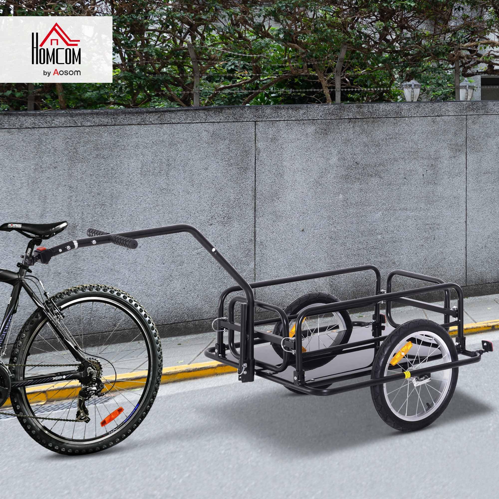 HOMCOM Fahrradanhänger Klappbar Lastenanhänger mit Kupplung, Kuppler & Reflektoren Transportwagen bis 40 kg belastbar, Transportanhänger Anhänger für Camping, Einkaufen, Umzug 155 x 71,5 x 77 cm