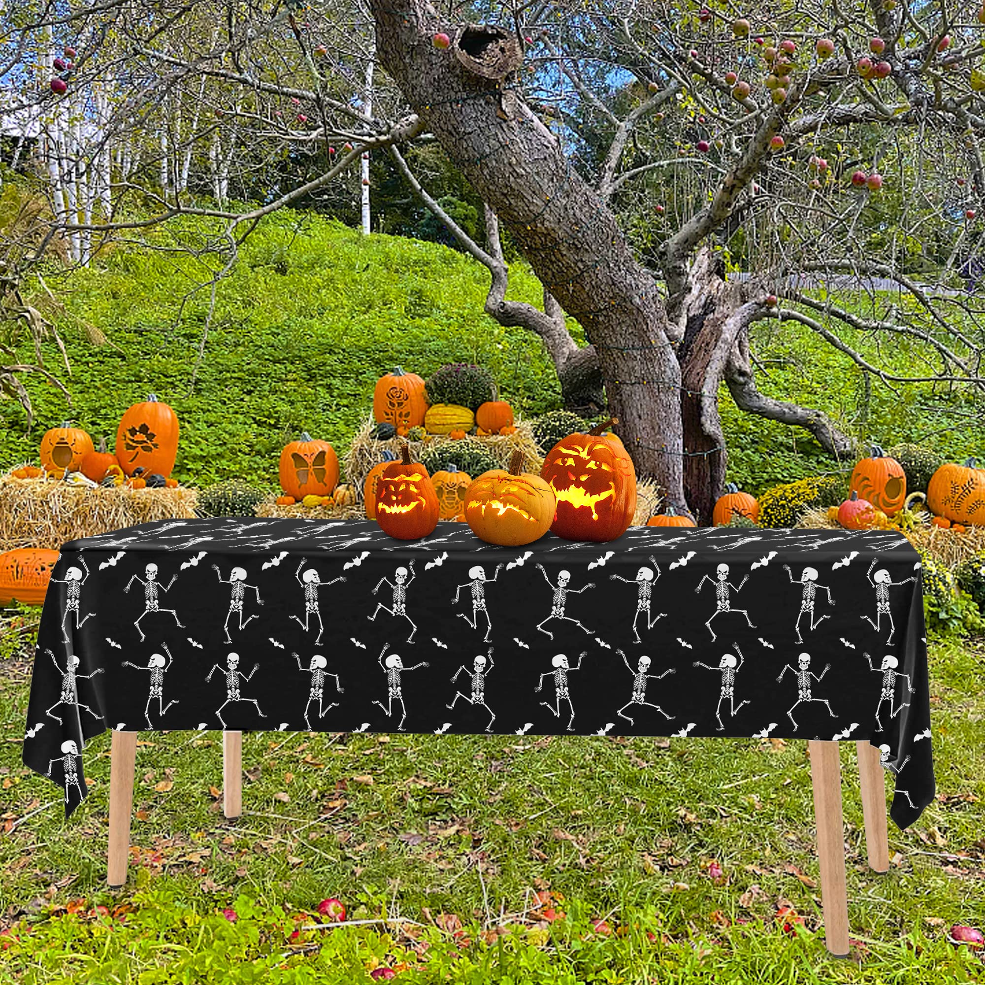 Confezione da 6 tovaglie usa e getta per Halloween, 137,2 x 274,3 cm, in plastica impermeabile, tovaglia rettangolare con scheletro di Halloween, decorazione per la casa e feste a tema fantasma di