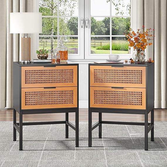 Tribesigns 2Drawers Nightstands Set of 2, Black Wood Night