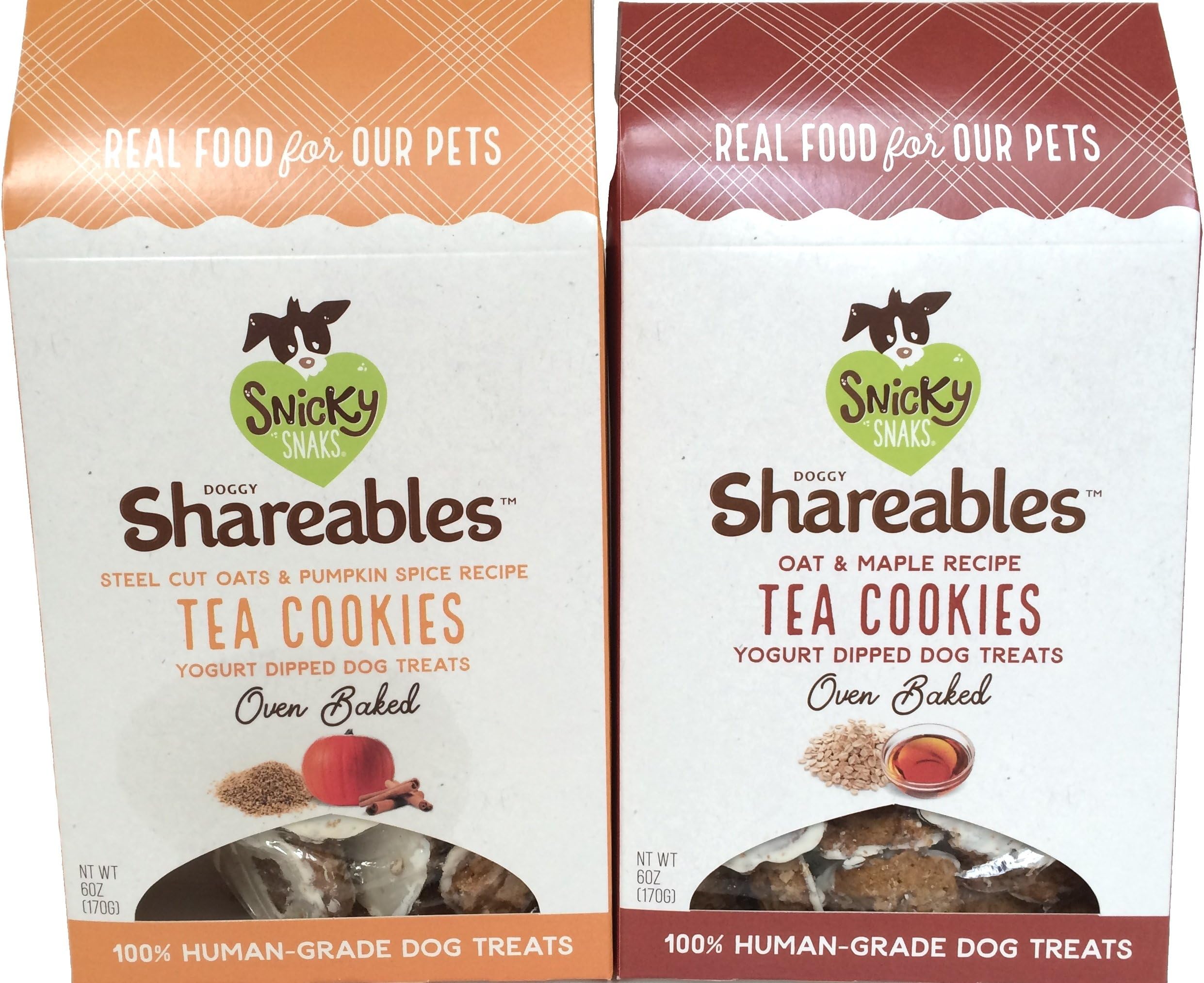 Snicky Snaks Shareables Oven Baked Yogurt Dipped Tea Cookies Dog Treats Variety Bundle, Steel Cut Oats with Pumpkin Spice and Oat with Maple