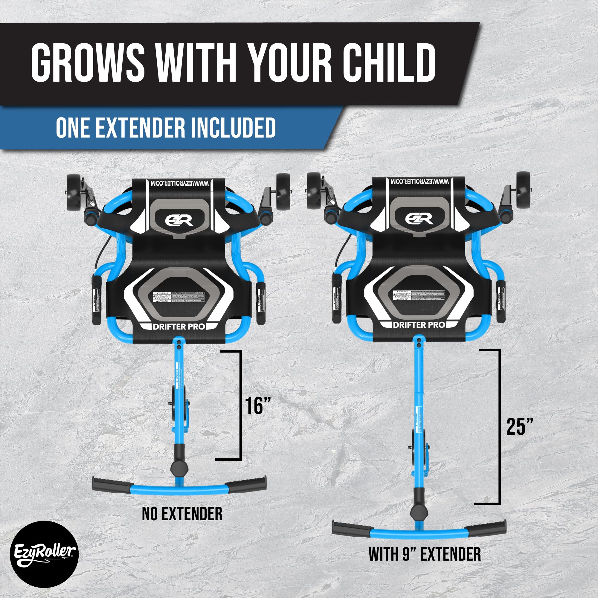 EzyRoller Drifter Pro X veicolo per bambini da 4 a 14 anni triciclo trike scooter a tre ruote veicolo divertente a tre ruote (bla)