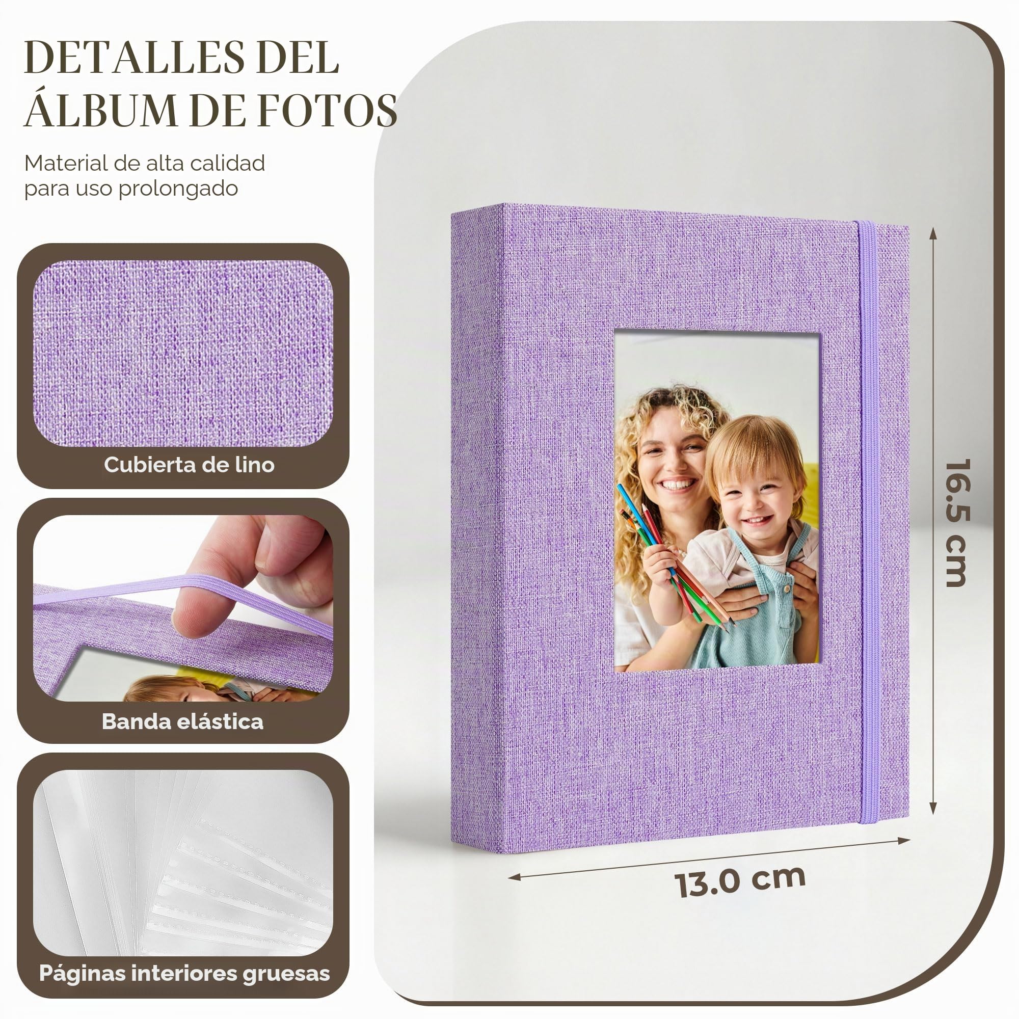 Vienrose Álbumes de Fotos Pequeños 15x10 cm, 2 Mini Álbumes Portátiles con Cubierta de Lino, 26 Páginas, 52 Fotos, Morado
