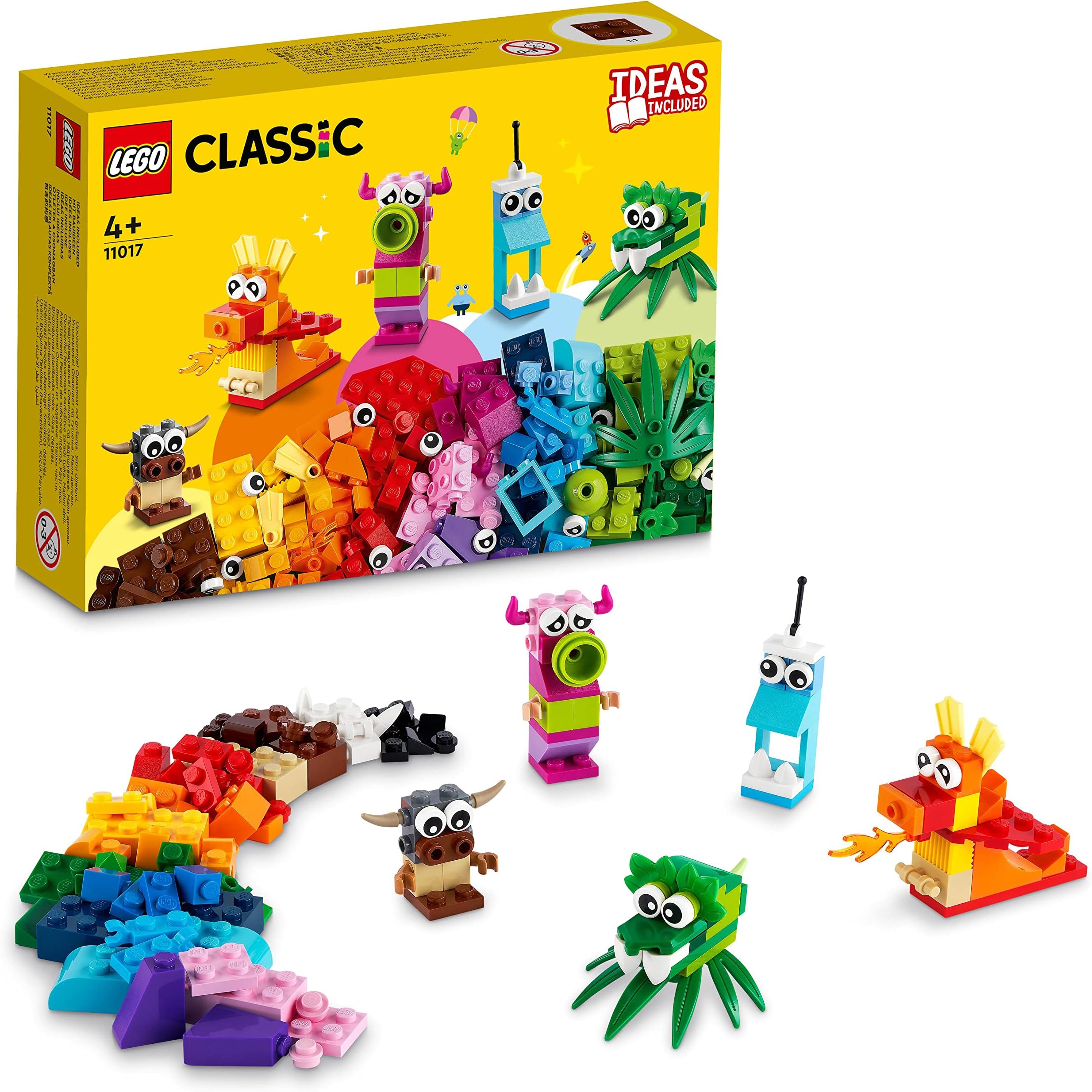 Classic Creative Monsters, Construction Playset with 5 Mini Build Monster Toys, Bricks Box Building Set, Gifts for Kids 4 Plus Years Old 11017