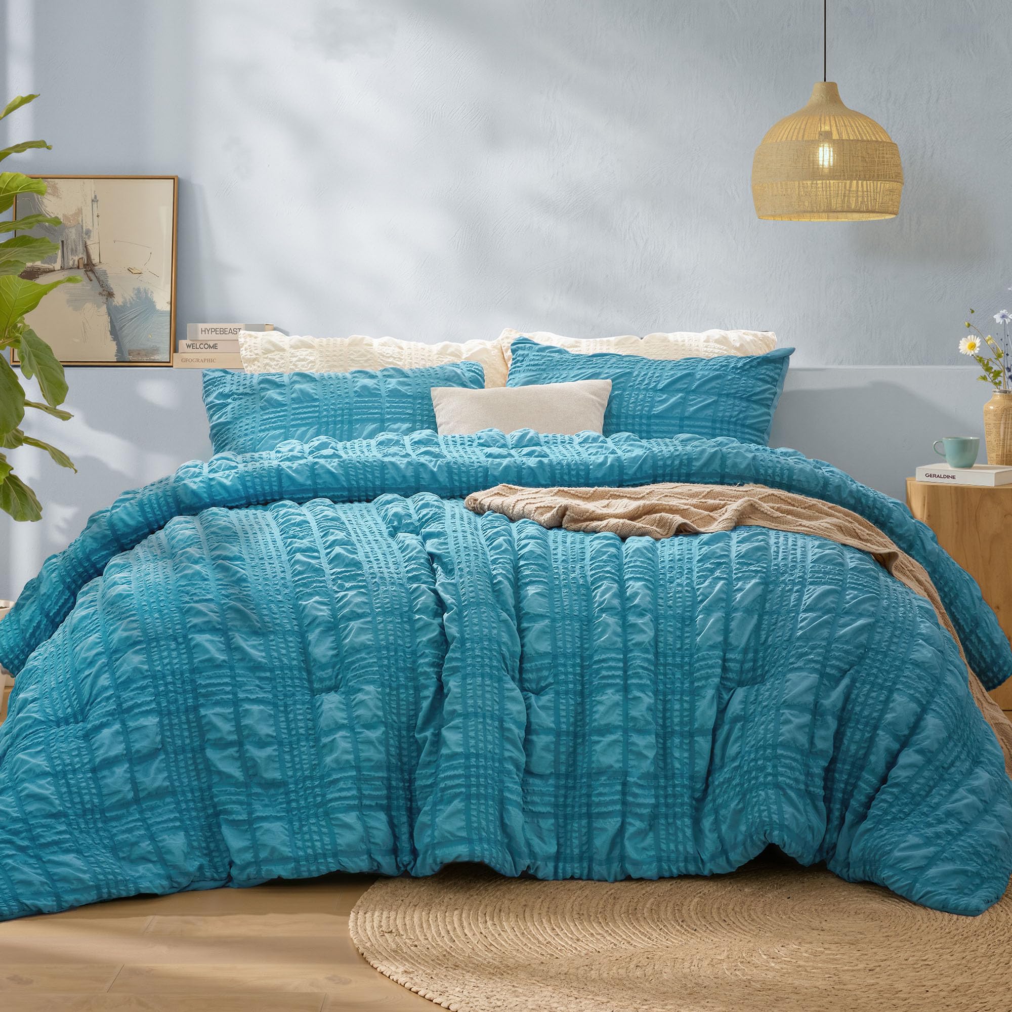 Photo 1 of BEDELITE Blue Fog Twin Comforter Set, 2 Pieces Fluffy Lightweight Seersucker Comforter, Soft Breathable All Season Bedding with Pillowcases for Bedroom & Dorm Room
