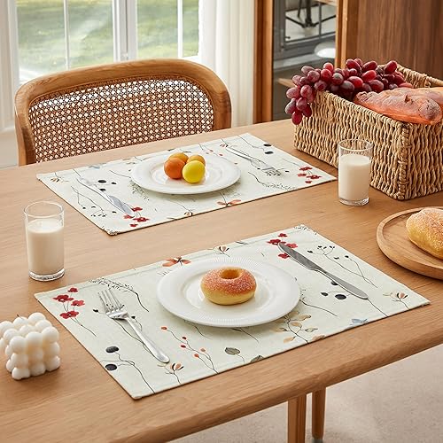 Miniatura 3 de LilyCat Manteles individuales de tela de lino, impermeables, duraderos, bohemios, para cocina, rústico, vintage, lavables, juego de 6, 18 x 12
