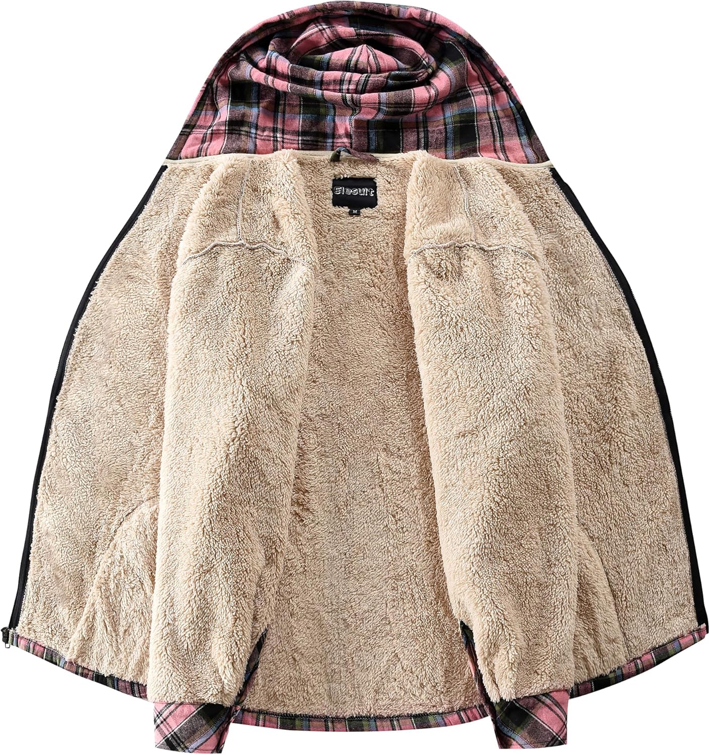 Elesuit Women's Full Zip Fleece Flannel Jacket Plaid Hooded Jackets Sherpa Lind Hoodies for Women - Image 2