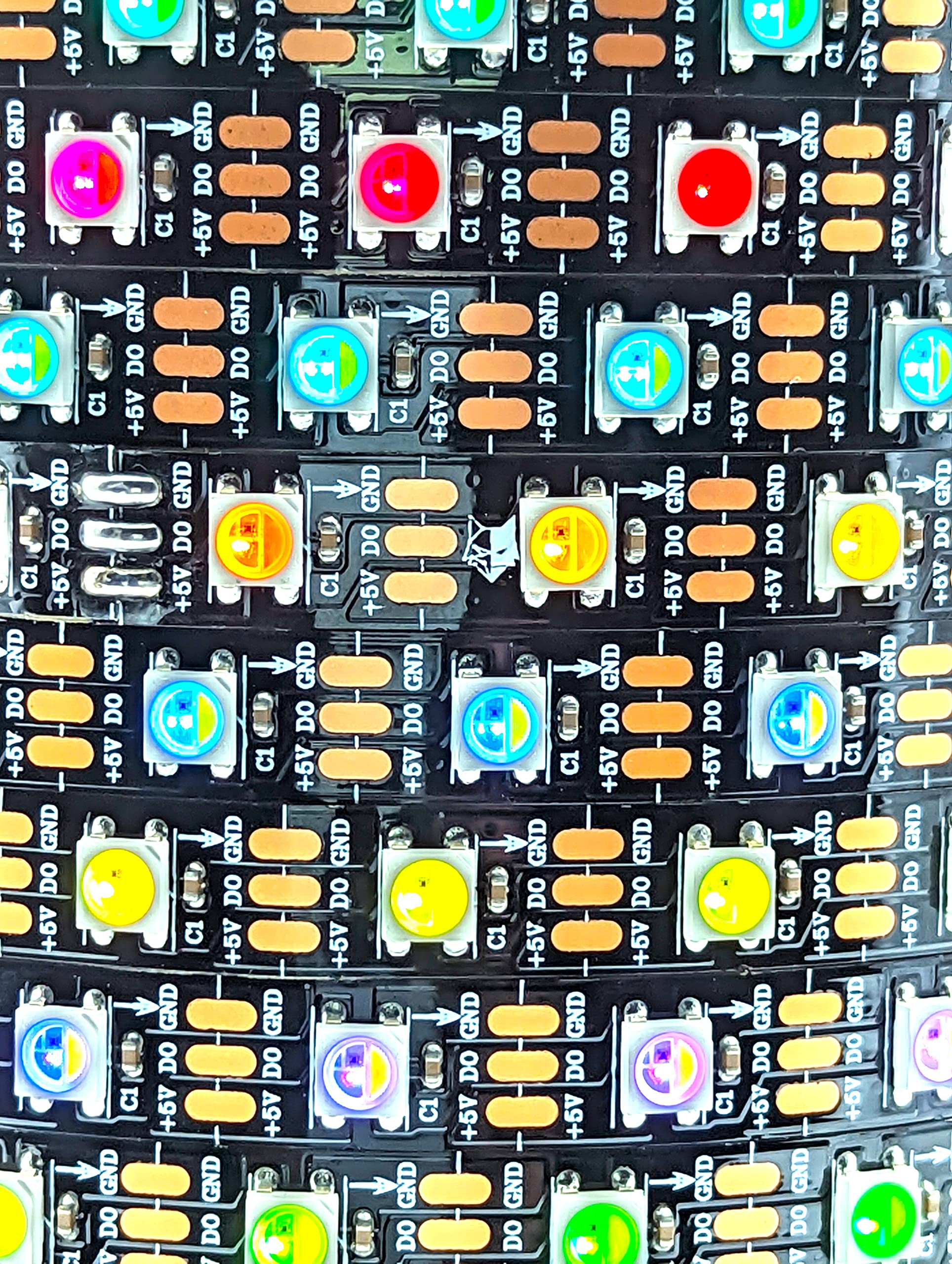 Tira de luz LED direccionable individualmente, RGBW RGBCW, SK6812, rollo de 5 m, 60 píxeles por metro, 150 en total, PCB negro, 5 V CC, IP20