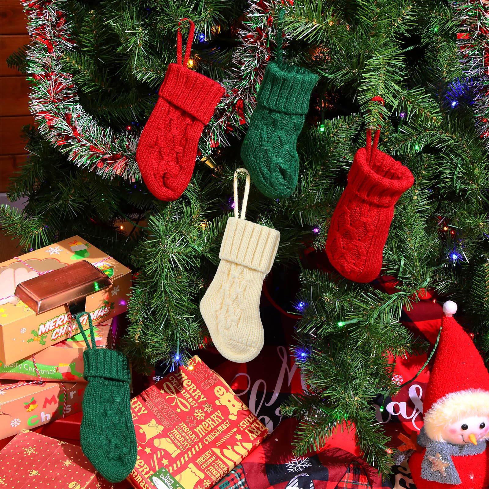 18 Stück Mini-Weihnachtsstrümpfe, 18 cm, gestrickter Weihnachtsstrumpf mit 18 Stück Weihnachtsanhänger für Familie, Freunde, Weihnachten, Kamin, hängende Strümpfe, Urlaubsdekorationen, Strümpfe