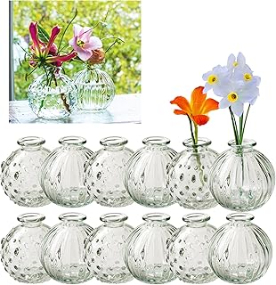 12 x kleine Glasvasen im Vintage Look – Deko-Vasen für Tischdeko & Hochzeit – Blumenvasen, Tischvasen, Glasvasen, kleine Vasen aus Glas für Vintage-Deko & Feierlichkeiten - H 8,5 cm Ø 8,5 cm