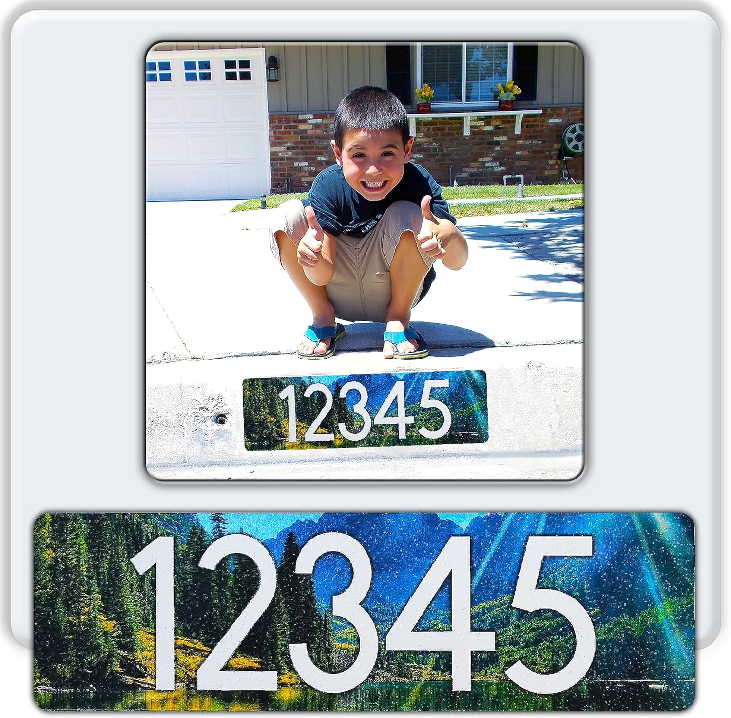 Curb Wrap Address Decal – Aluminum House Number Decals for Front Doors, Windows, Curbs, or Walls – Weather Resistant Curb Wraps Perfect for Outside House Customization (Pine Forest Lake)