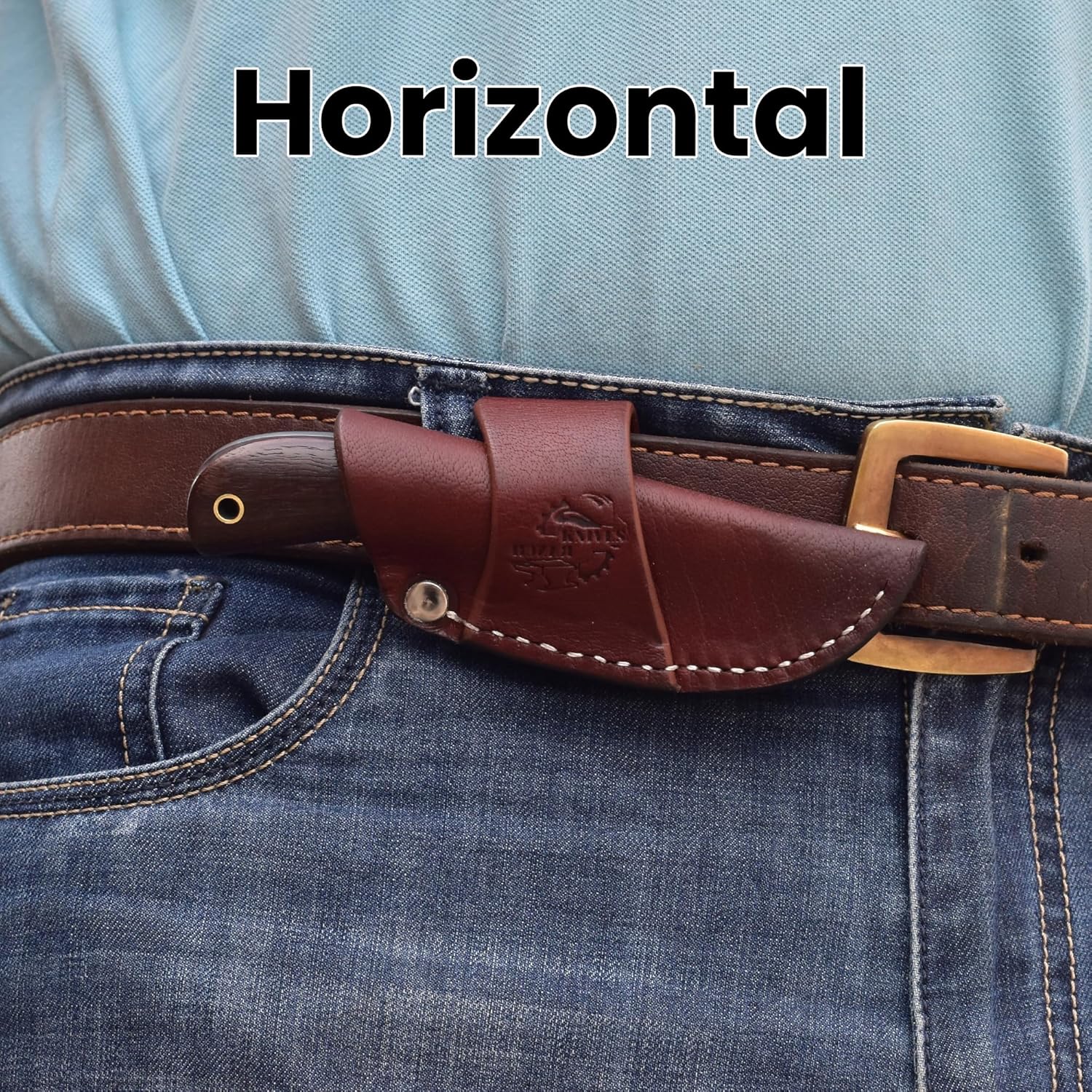 Knives Ranch 5.5" Handmade Damascus Steel EDC Knife, Full Tang Fixed Blade, Rosewood Handle - Horizontal Carry Genuine Leather Sheath - Belt Knife - Razor Sharp Compact Hunting & Utility Knife