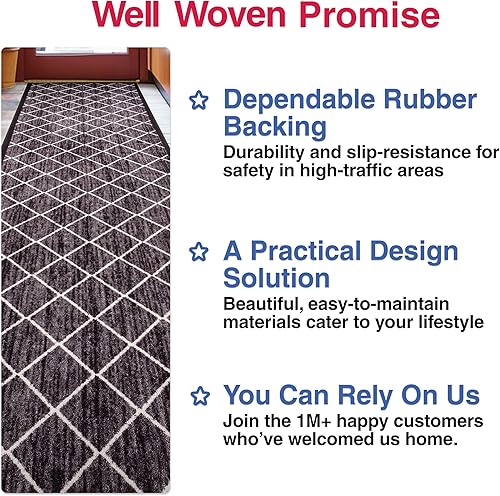 Miniatura 8 de Well Woven Kings Court - Alfombra de pasillo gris con parte trasera de goma antideslizante y enrejado de diamantes de 2 x 5 pulgadas, para pasillo,