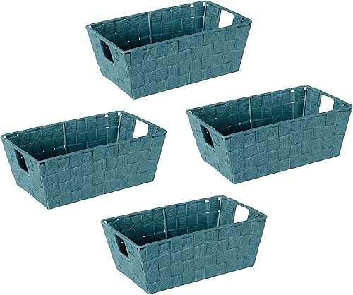 Miniatura 22 de Simplify Bolso grande con correa tejida Cesta de almacenamiento decorativa 2 asas Organización Armario Dormitorio Baño Guardería