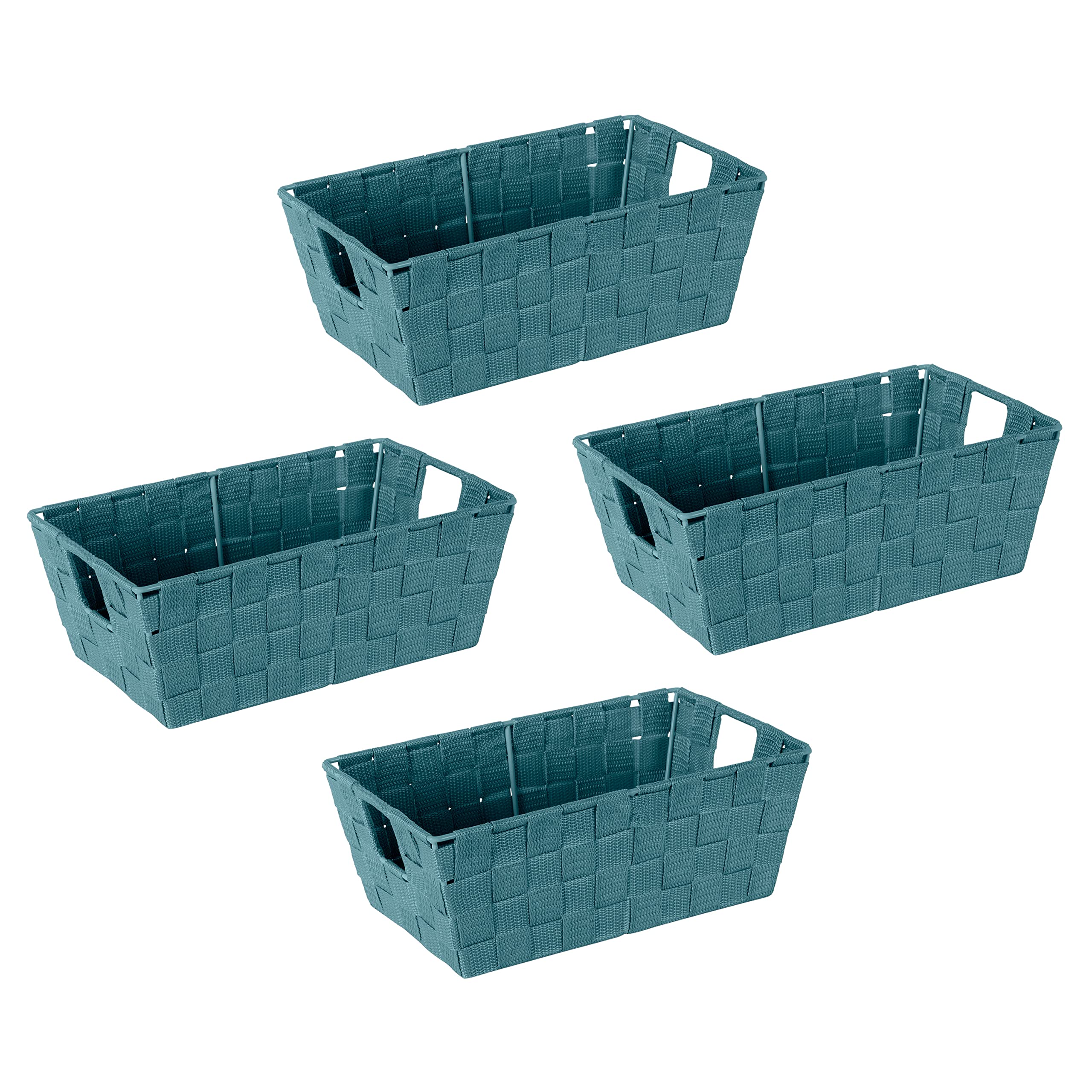 Simplify Small Shelf Woven Strap Tote | Decorative Storage Basket | Built in Handles | Organization | Closet | Bedroom | Bathroom | Nursery | Accessories | Toys | Gifts | 4 Pack | Sapphire